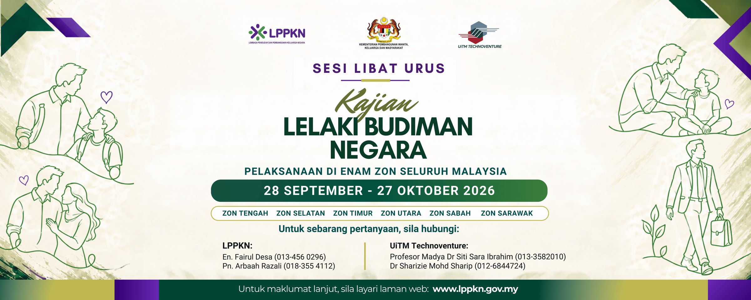 E-banner Sesi Libat Urus Kajian Lelaki Budiman Negara: pelaksanaan di enam zon seluruh Malaysia, 28 September hingga 27 Oktober 2026